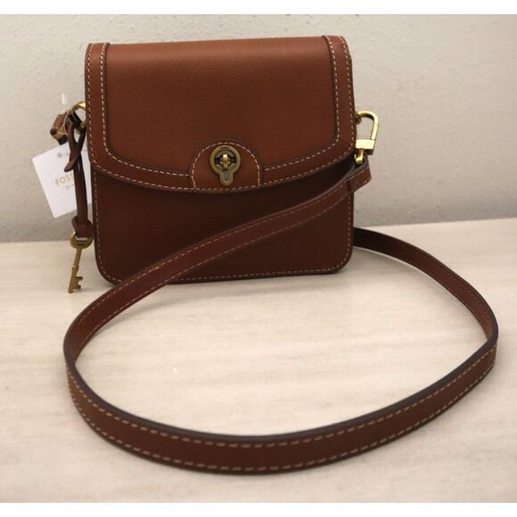 Fossil SHB3070210 Women's Brown Ainsley Eco Leather Small Flap Crossbody - Picture 1 of 16